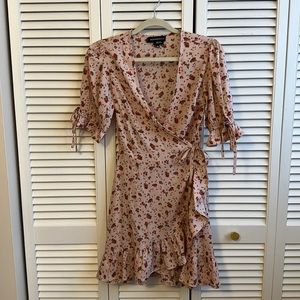 Wednesday’s Girl Pink Floral Wrap Dress
